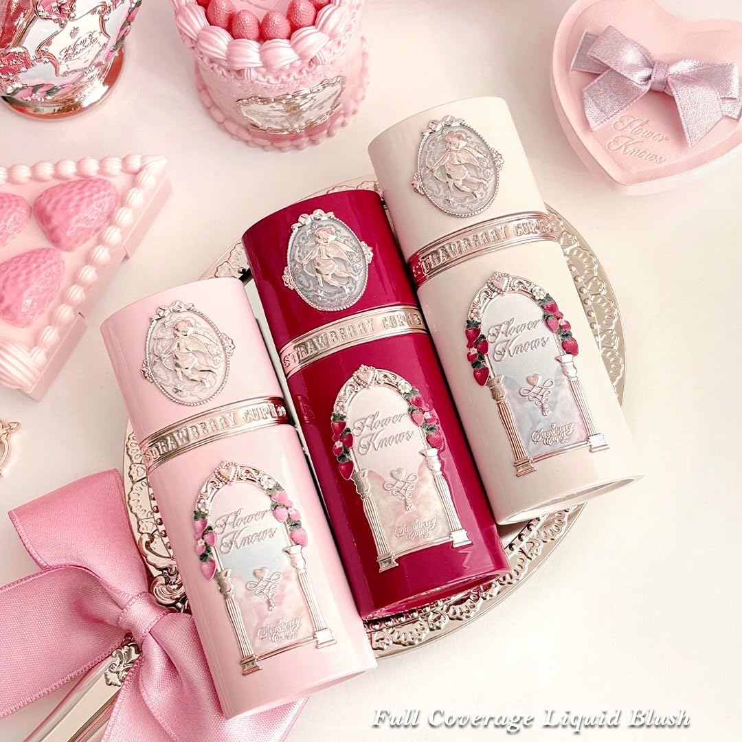 Flower Knows cushion puff applying blush for even, buildable coverage