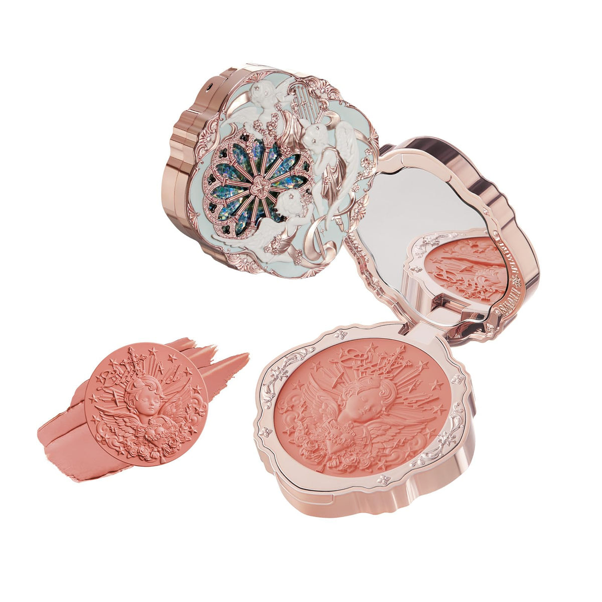 Flower Knows front compact showing collectible embossed lid and pretty finish
