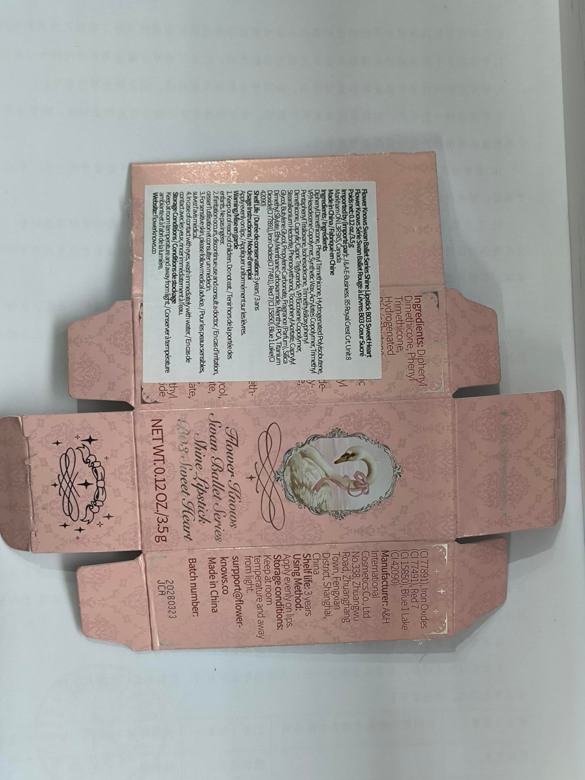 Flower Knows ingredients label closeup highlighting moisturizing components
