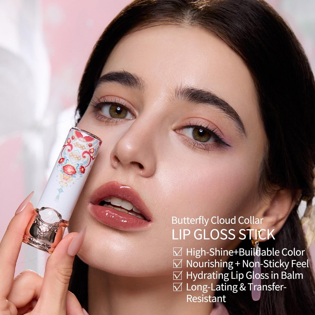 Flower Knows lip application image showing glossy shine and comfortable, non-sticky wear