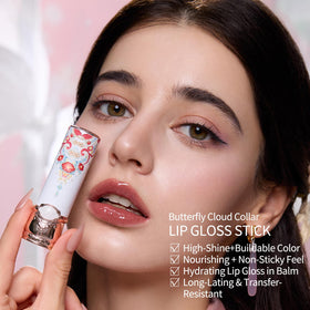 Flower Knows lip application image showing glossy shine and comfortable, non-sticky wear