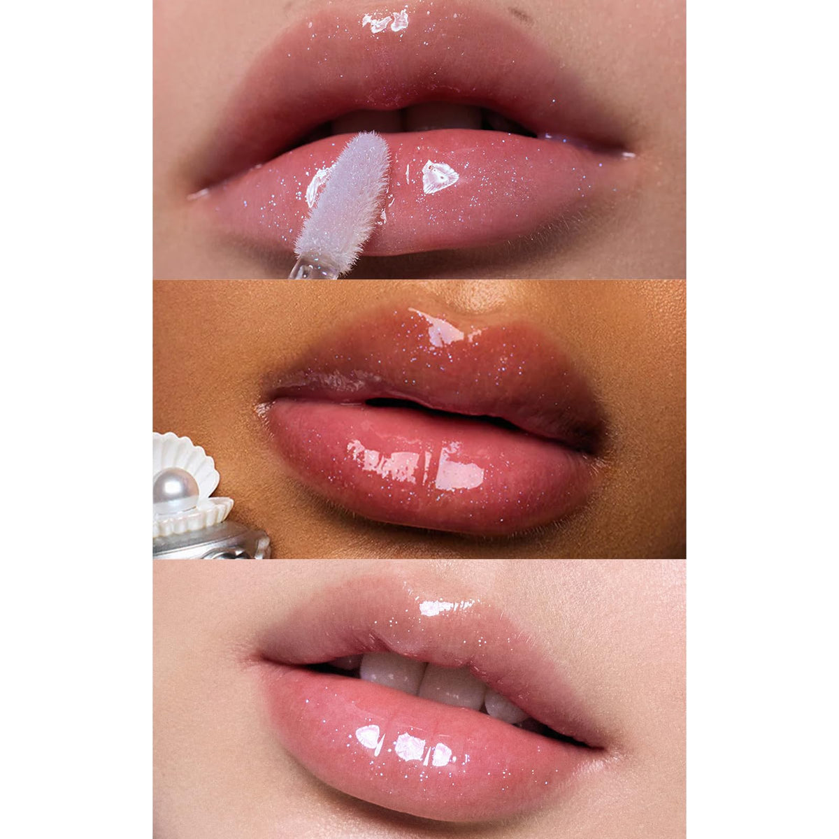 Flower Knows lip swatch in natural light showing subtle moonlit shimmer