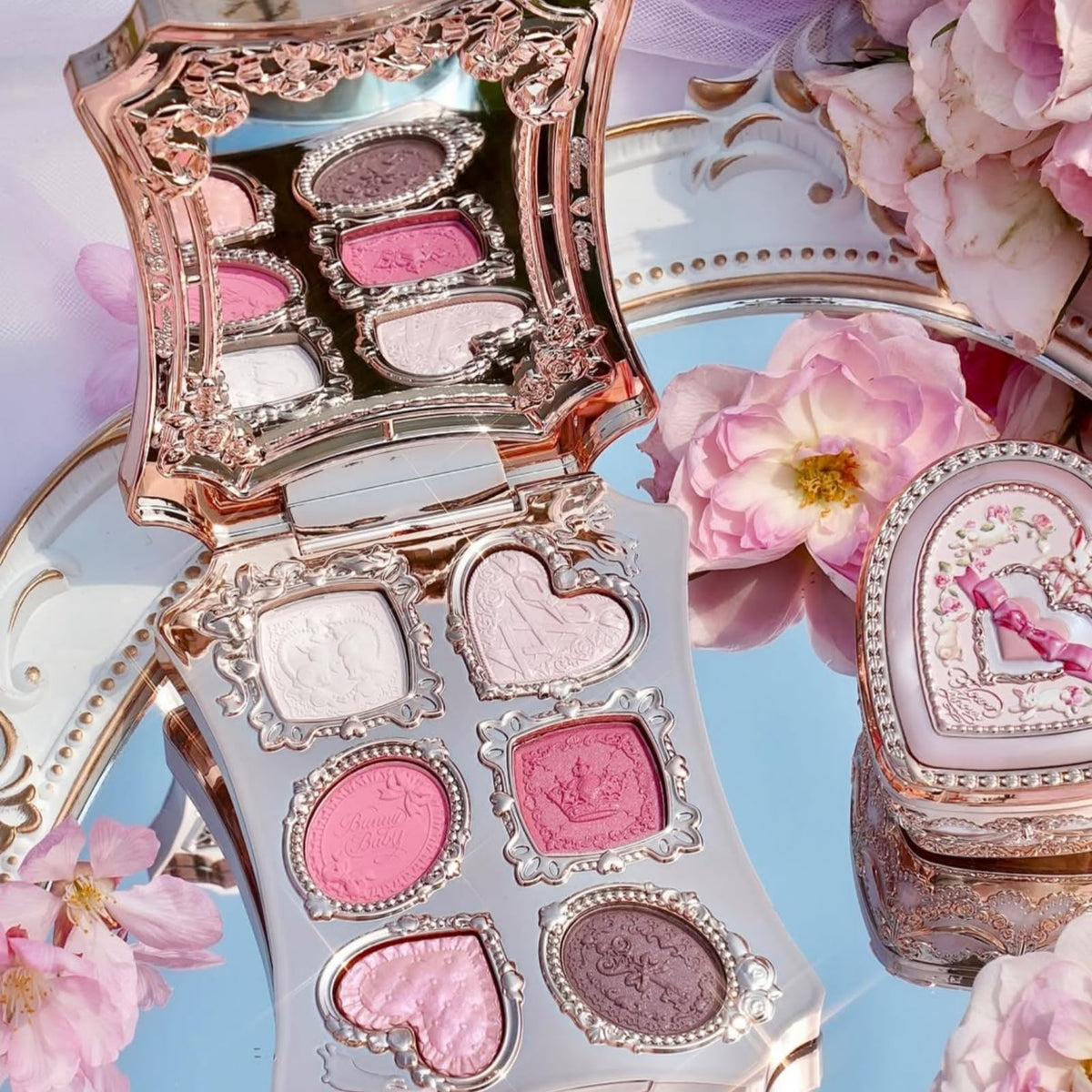 Flower Knows mirror inside compact for on-the-go touch-ups and convenience