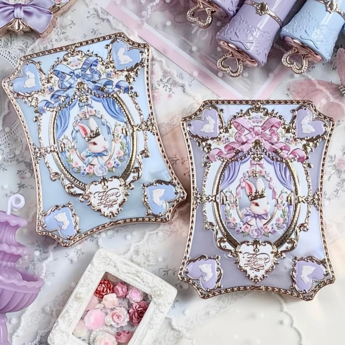 Flower Knows swatches on arm showing lavender and taupe payoff, color clarity