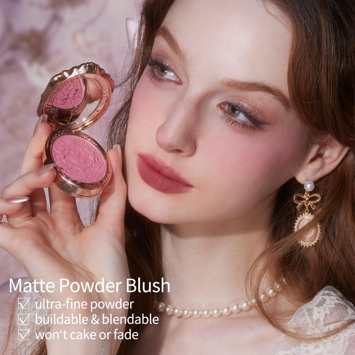 Flower Knows open compact revealing berry pink matte pan ready to apply