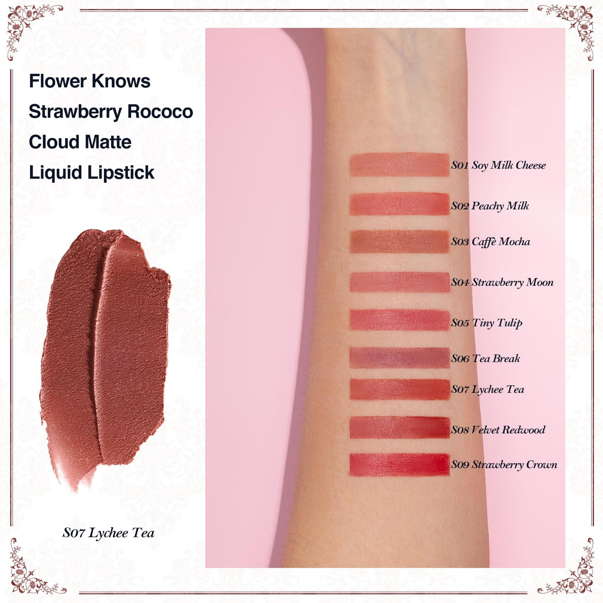 Flower Knows creamy texture swipe of terracotta rose-brown showing velvety finish