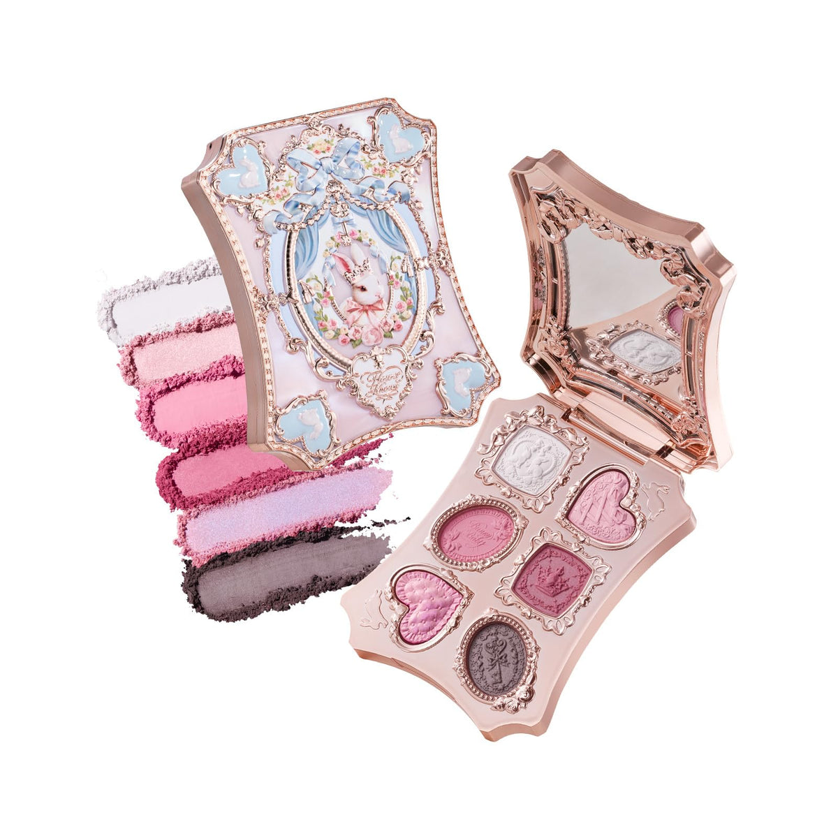 Flower Knows front compact showing gilded bunny garden design and collectible appeal