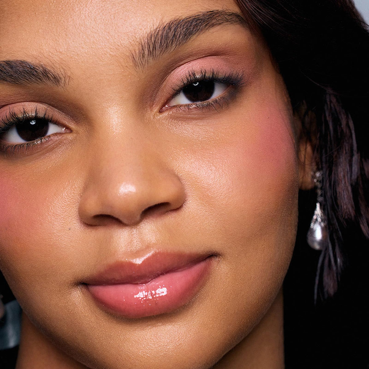 Flower Knows cheek swatch demonstrating natural peach glow and dimension