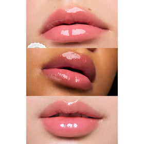 Flower Knows lip close-up showing strawberry pink shine and visibly smoother lips