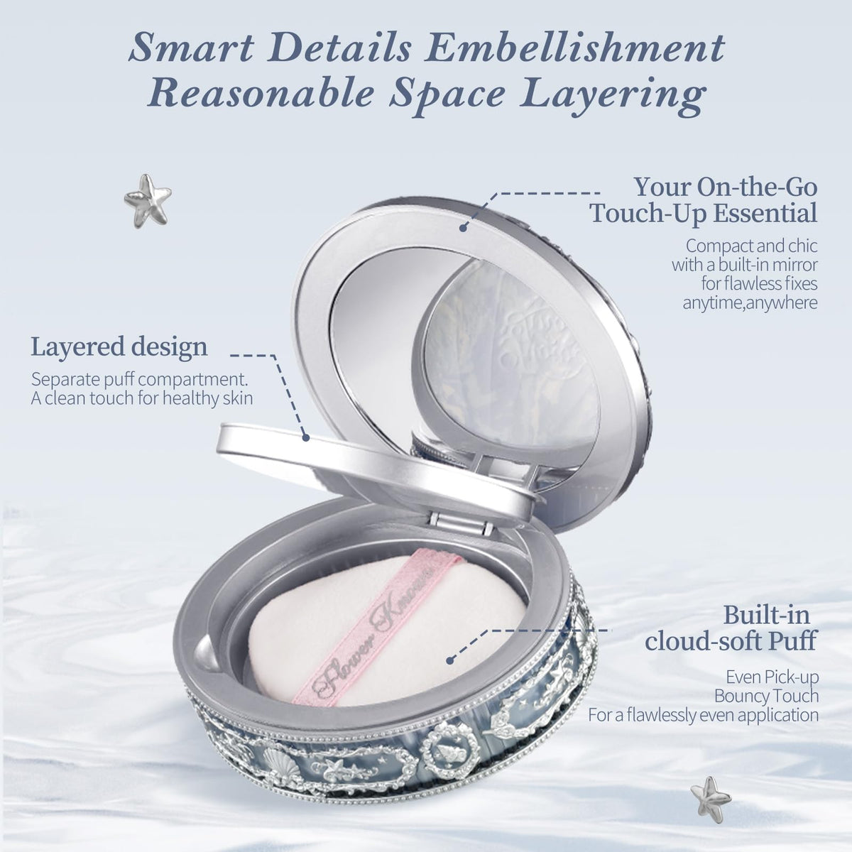 Flower Knows compact open with puff for easy on-the-go application