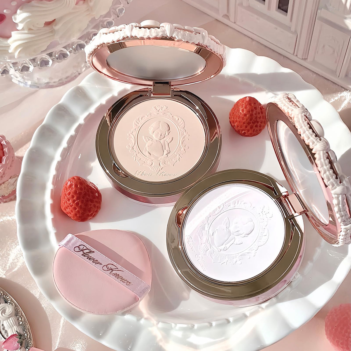 Flower Knows before and after showing pore blur and smoother skin