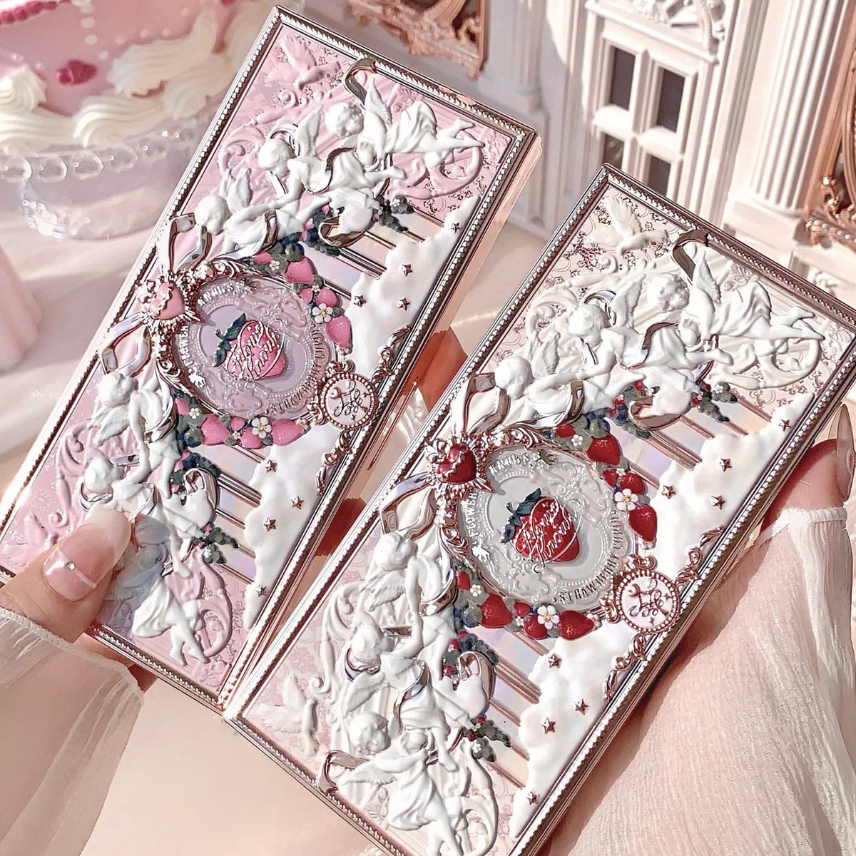Flower Knows palette held in hand to show compact size and portability