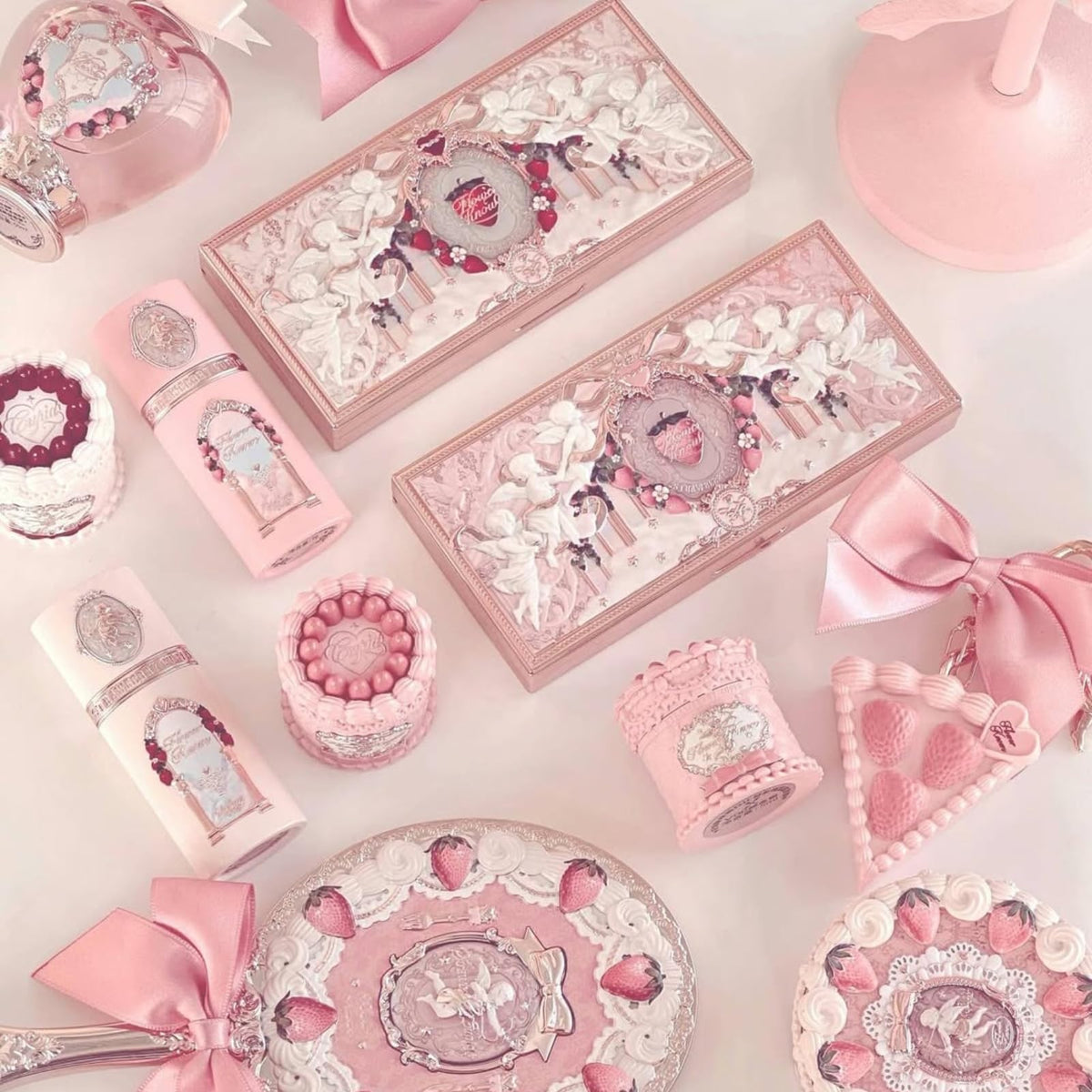 Flower Knows Strawberry Cupid arranged on vanity, gift-ready styling and mood