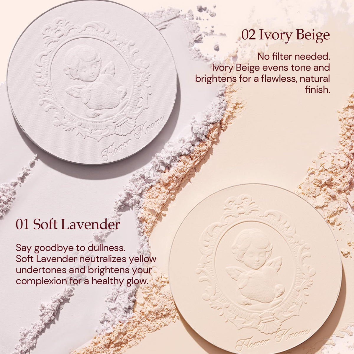 Flower Knows puff and powder texture close-up demonstrating soft finish