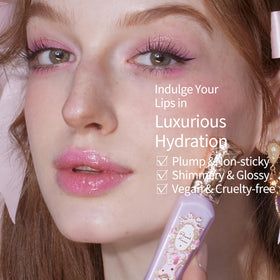Flower Knows swatches on lips illustrating sheer lilac shimmer and fuller look