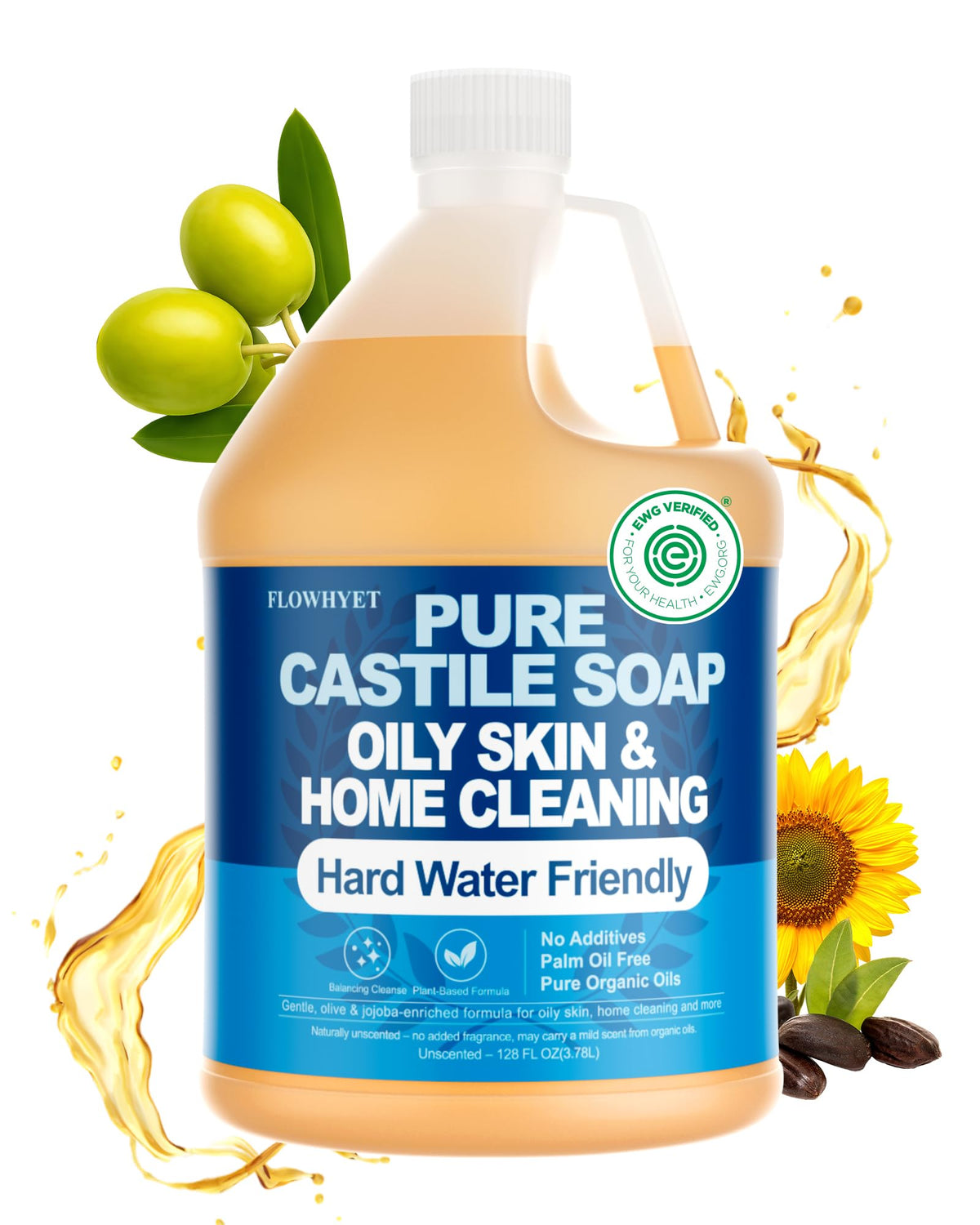 FLOWHYET gallon front label showing product identity and benefits