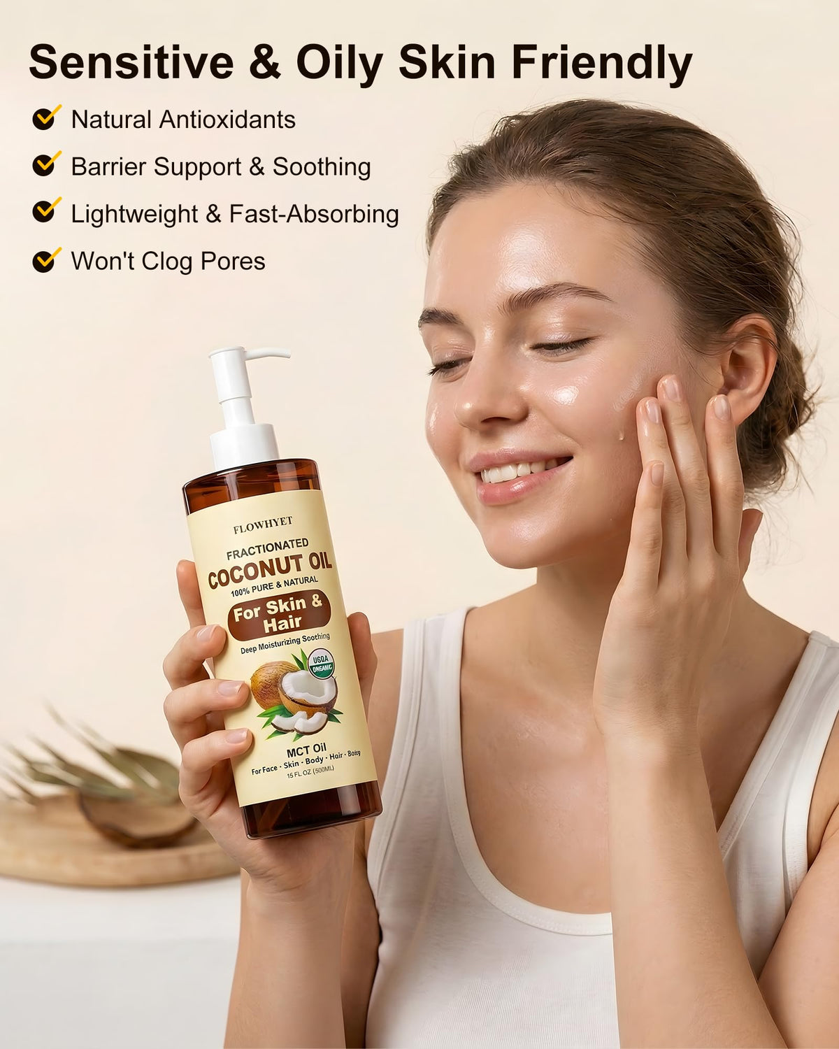 FLOWHYET texture on hand demonstrating lightweight absorption and non-greasy feel