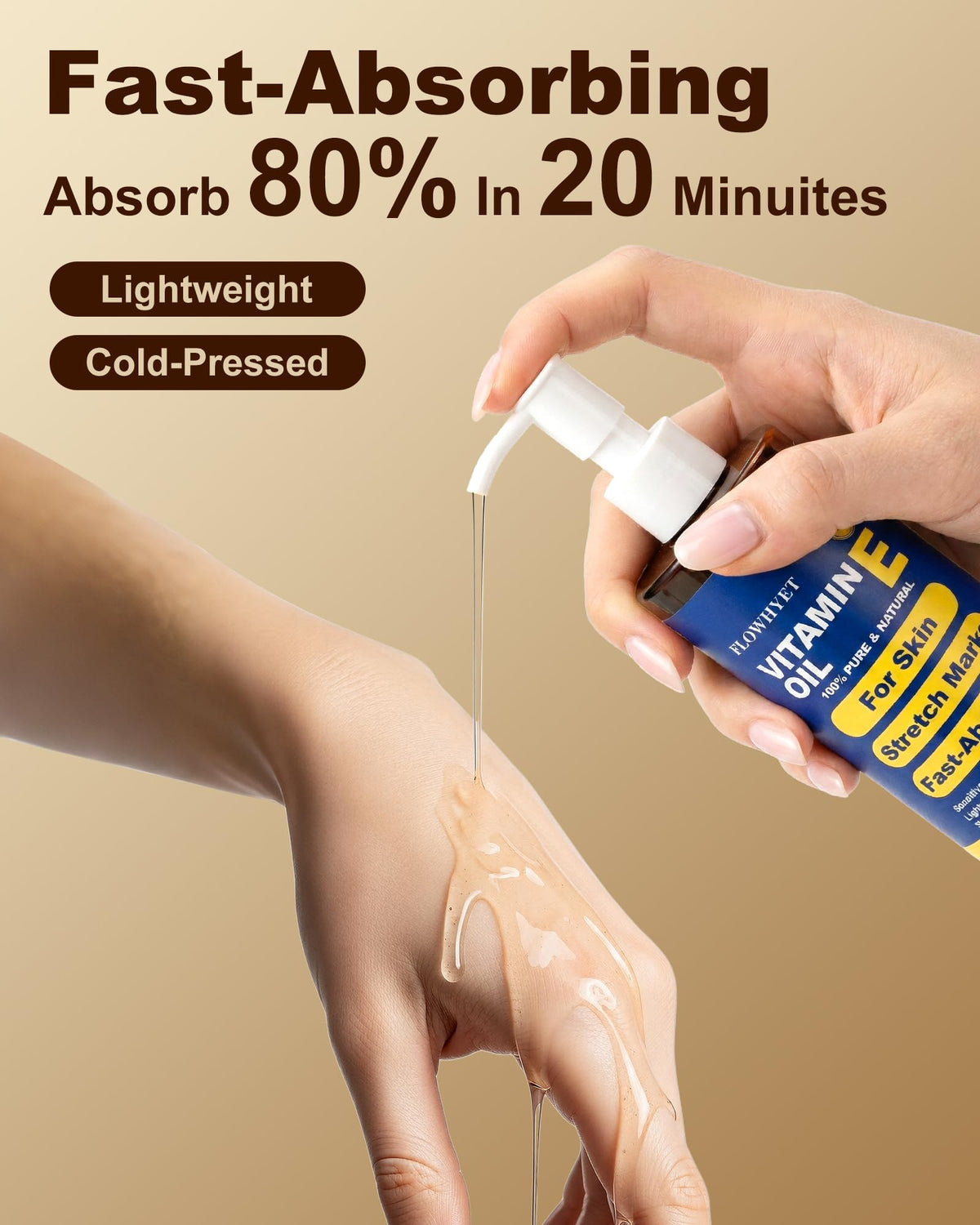 FLOWHYET oil texture on skin illustrating fast absorption
