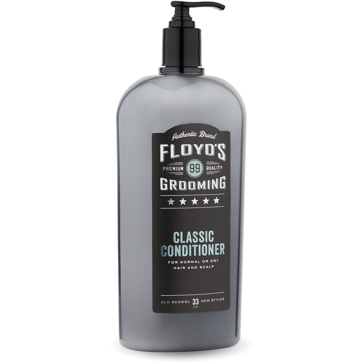 Floyd's 99 front bottle showing label and 33oz size, highlights clean formula benefits