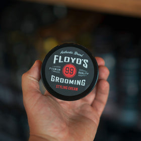 Floyd's 99 jar on bathroom shelf illustrating daily grooming routine fit