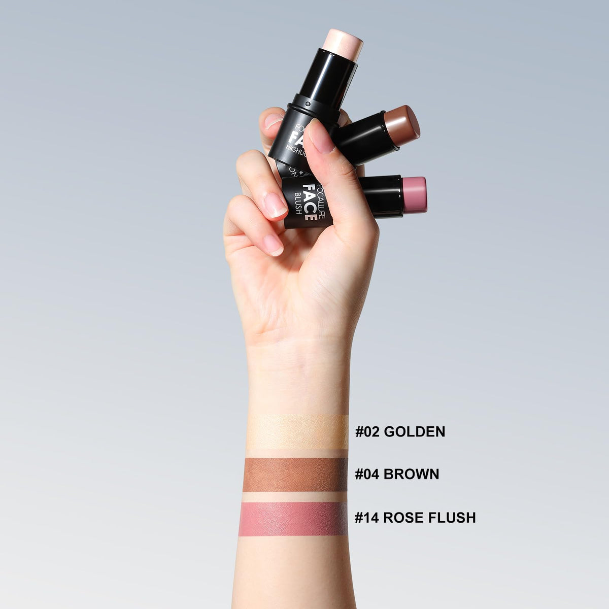 FOCALLURE swatches on skin demonstrating bronzer blush highlight versatility