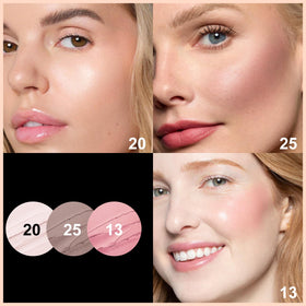 FOCALLURE blush and highlighter swatches showing buildable natural color benefit