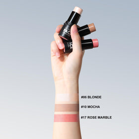 FOCALLURE blush stick angled view highlighting blendable color and fresh flush