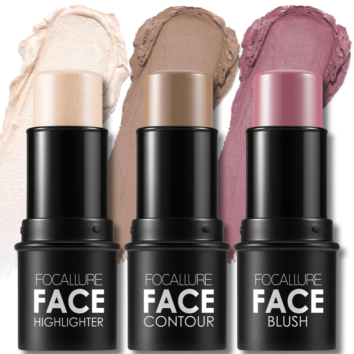 FOCALLURE front packaging showing three contour sticks and compact design benefit