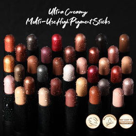 FOCALLURE label and shade close-up highlighting names and ingredient clarity benefit