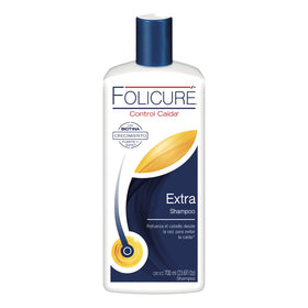 Folicure front packaging showing two shampoo bottles and benefit claims