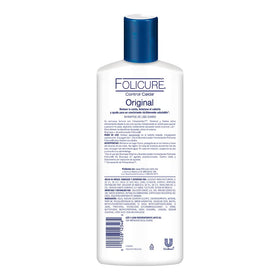 Folicure shampoo texture pouring from bottle showing viscosity and clarity