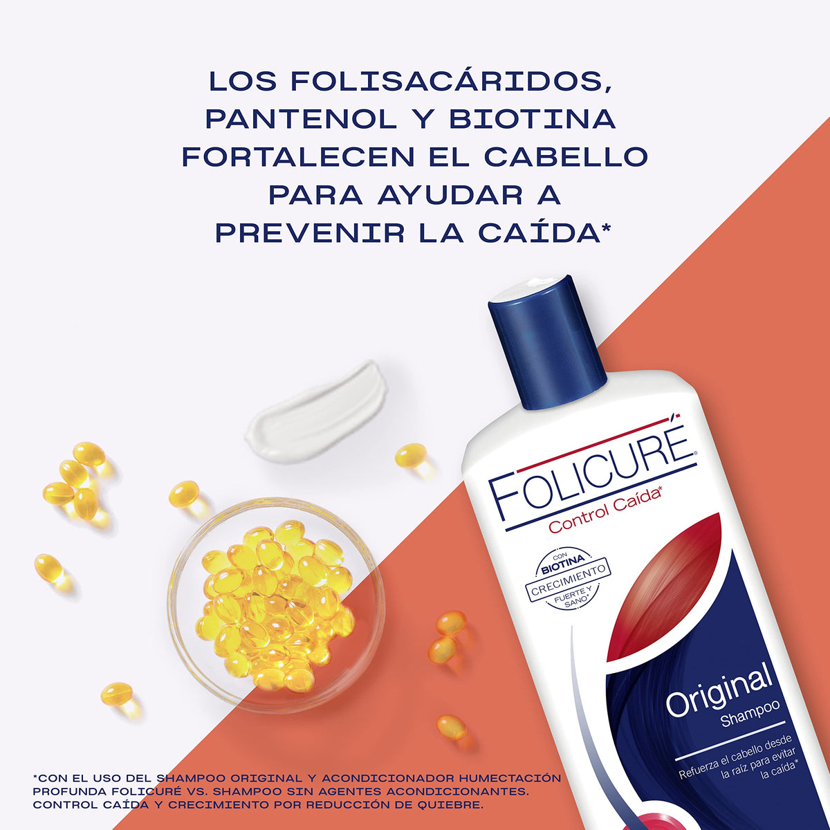 Folicure bottle beside a hand for size comparison and convenient travel benefit