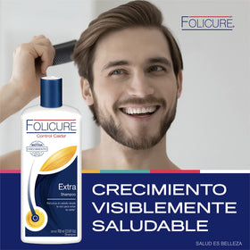 Folicure shampoo lather texture on hand showing gentle cleansing action
