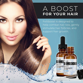 Folliboost label close-up highlighting key ingredients and clarity benefit