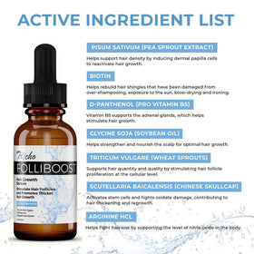 Folliboost 2oz bottle beside common items showing true size and travel benefit