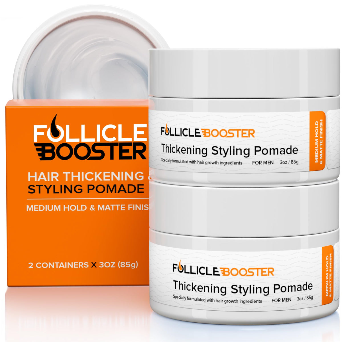 FOLLICLE BOOSTER front packaging showing two jars and value benefit