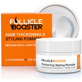 FOLLICLE BOOSTER front packaging showing label and matte jar, clear product identity and benefit
