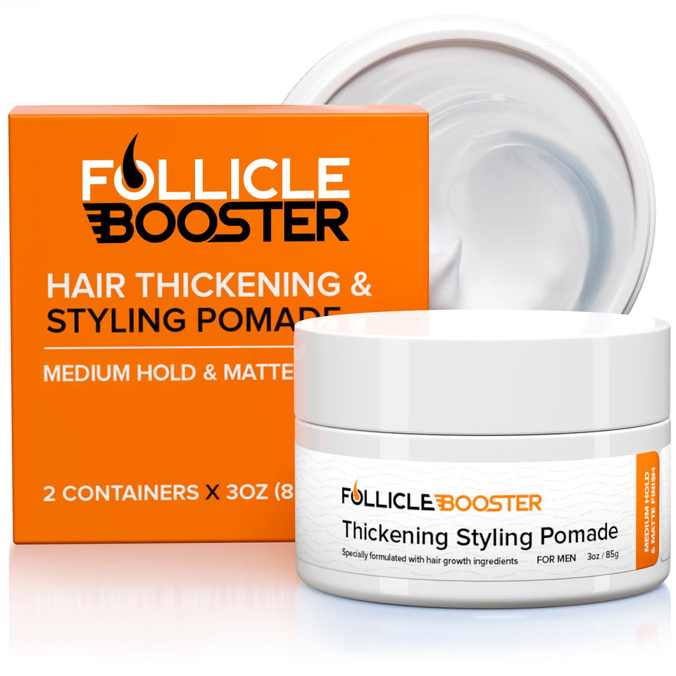 FOLLICLE BOOSTER front packaging showing label and matte jar, clear product identity and benefit