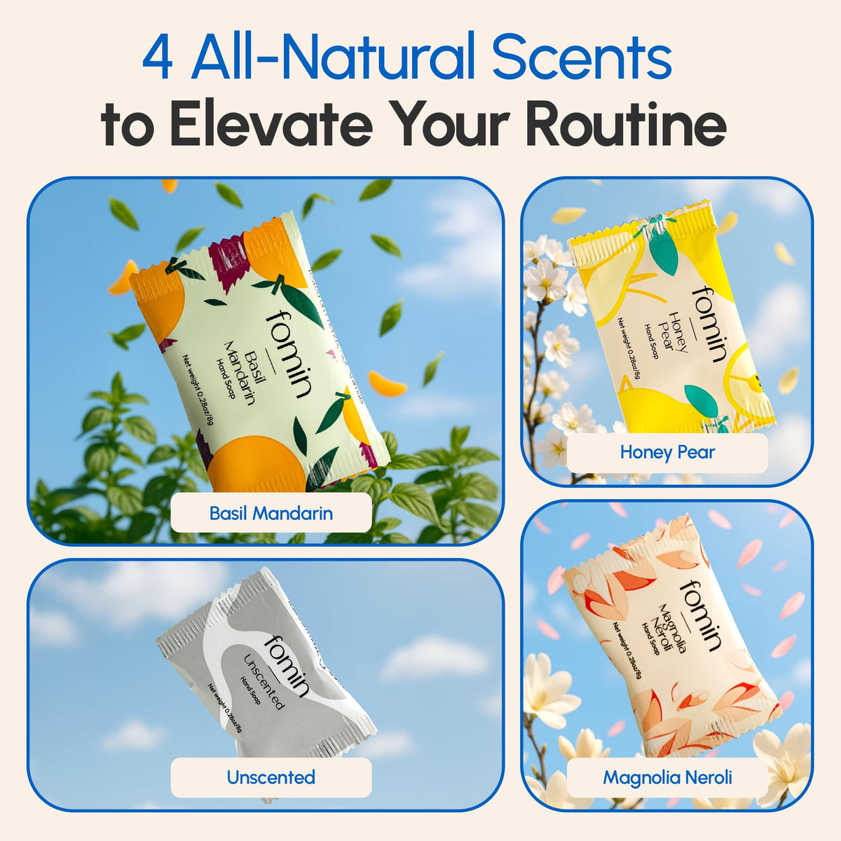 FOMIN pump dispensing foam onto hands showing gentle lather and quick cleansing benefit
