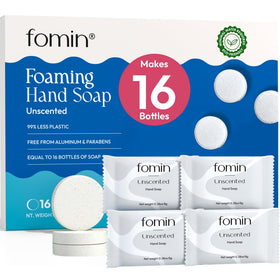 FOMIN front packaging showing 16-pack and refill count, eco-friendly benefit