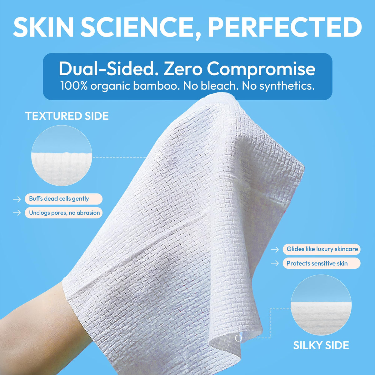 FOMIN towel held in hand to show compact size and travel convenience