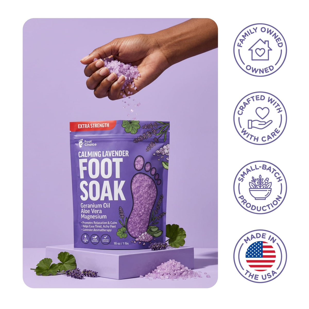 Foot Choice scoop with measured two scoops for correct soak dosage