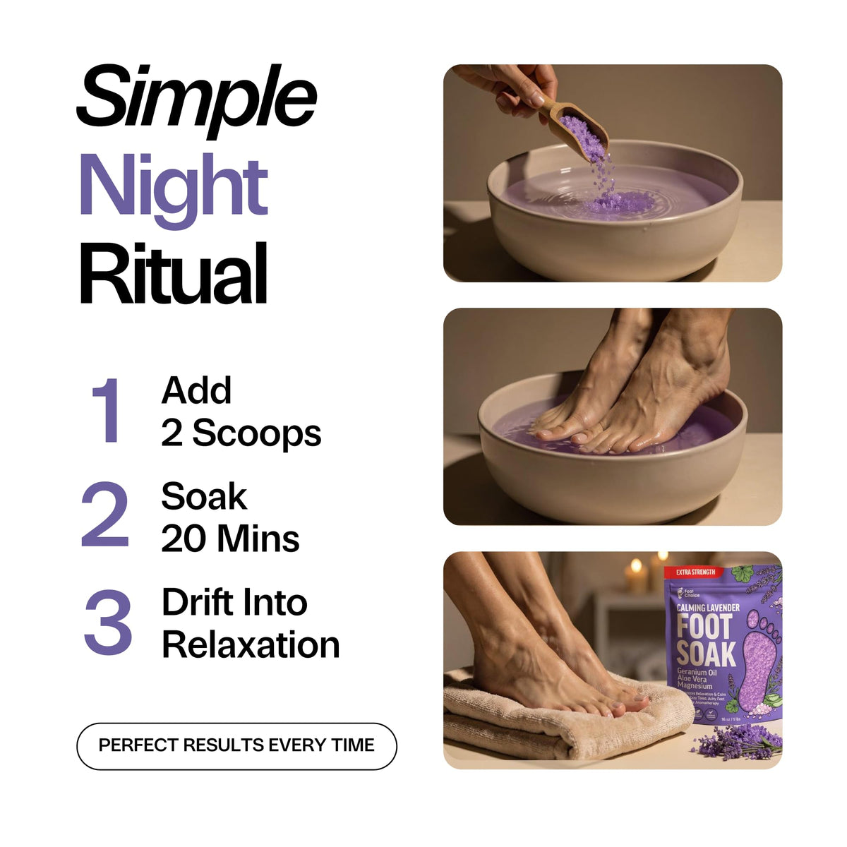 Foot Choice relaxing bedside routine scene promoting better evening rest