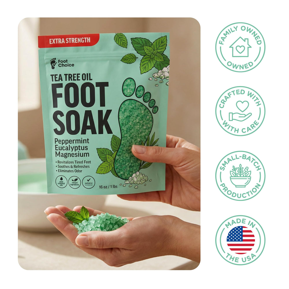 Foot Choice 16 oz jar next to common objects for clear size comparison
