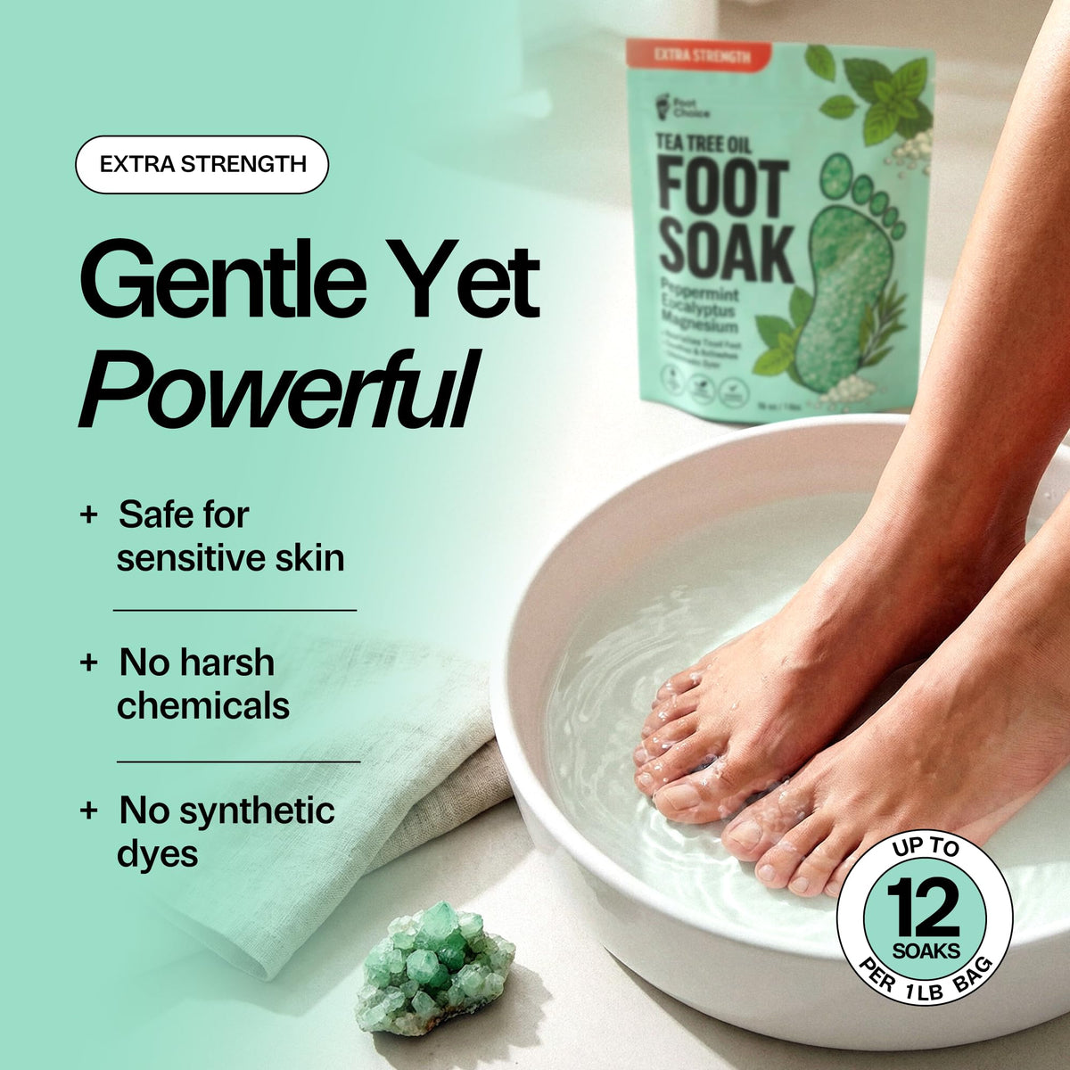 Foot Choice soak in basin demonstrating ease of use and relaxation