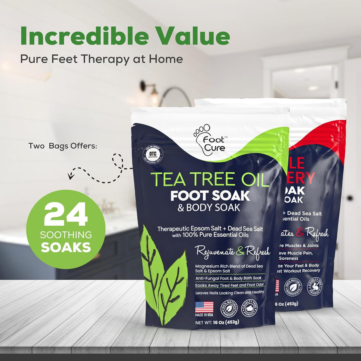 FOOT CURE foot soak in use with relaxed feet in warm water