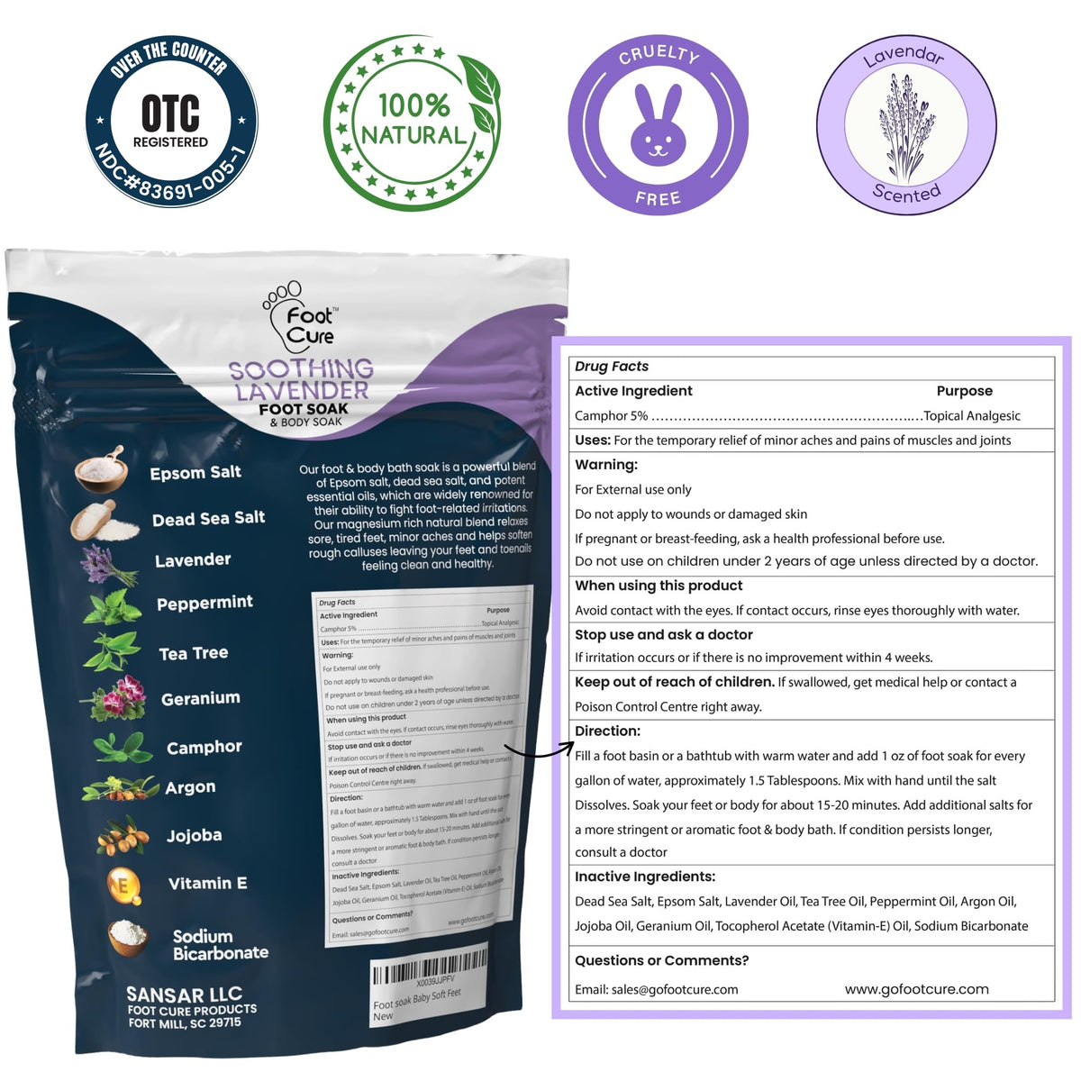 FOOT CURE pack of four arranged to show value and multi-use benefit