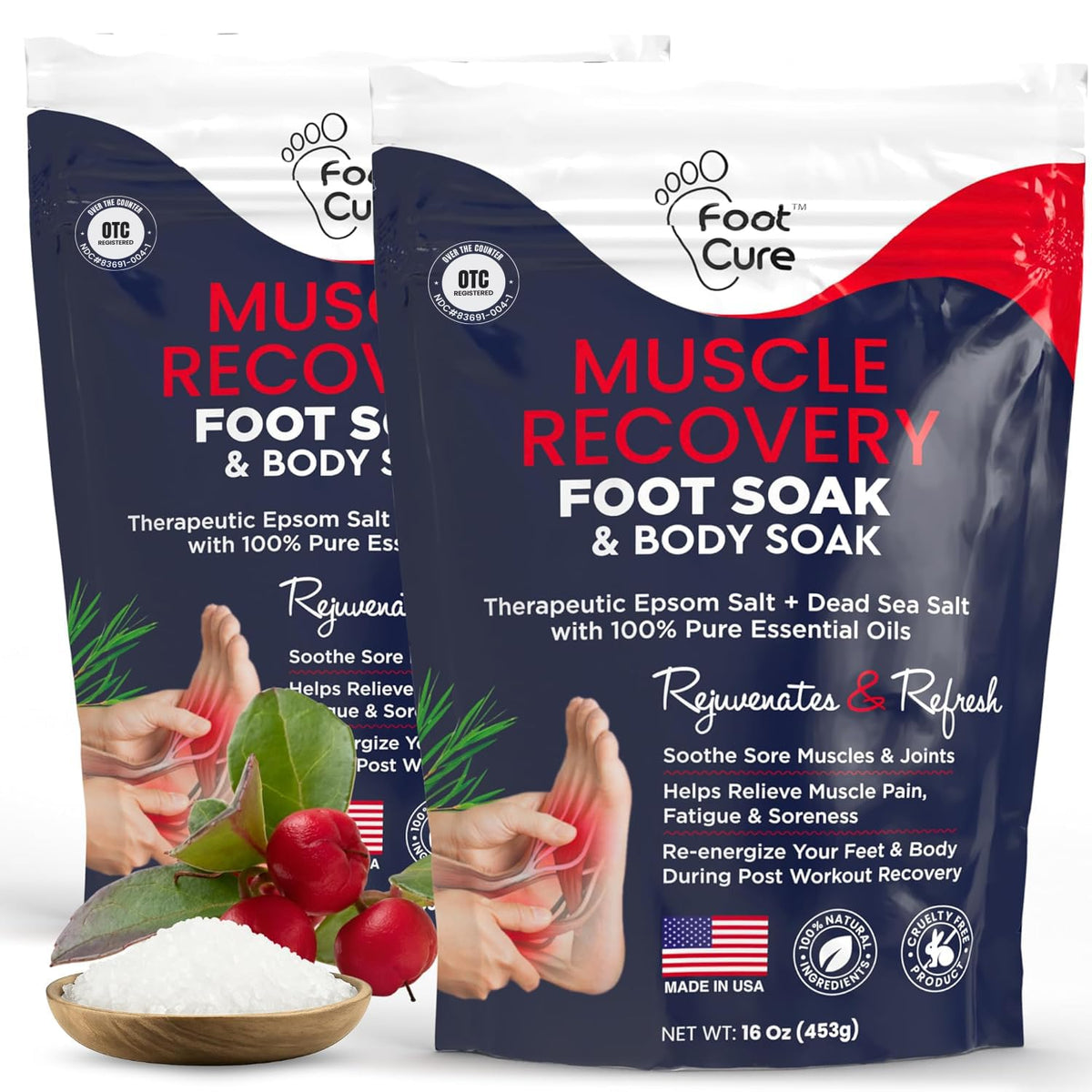 FOOT CURE front packaging showing two 16 oz jars and label benefits