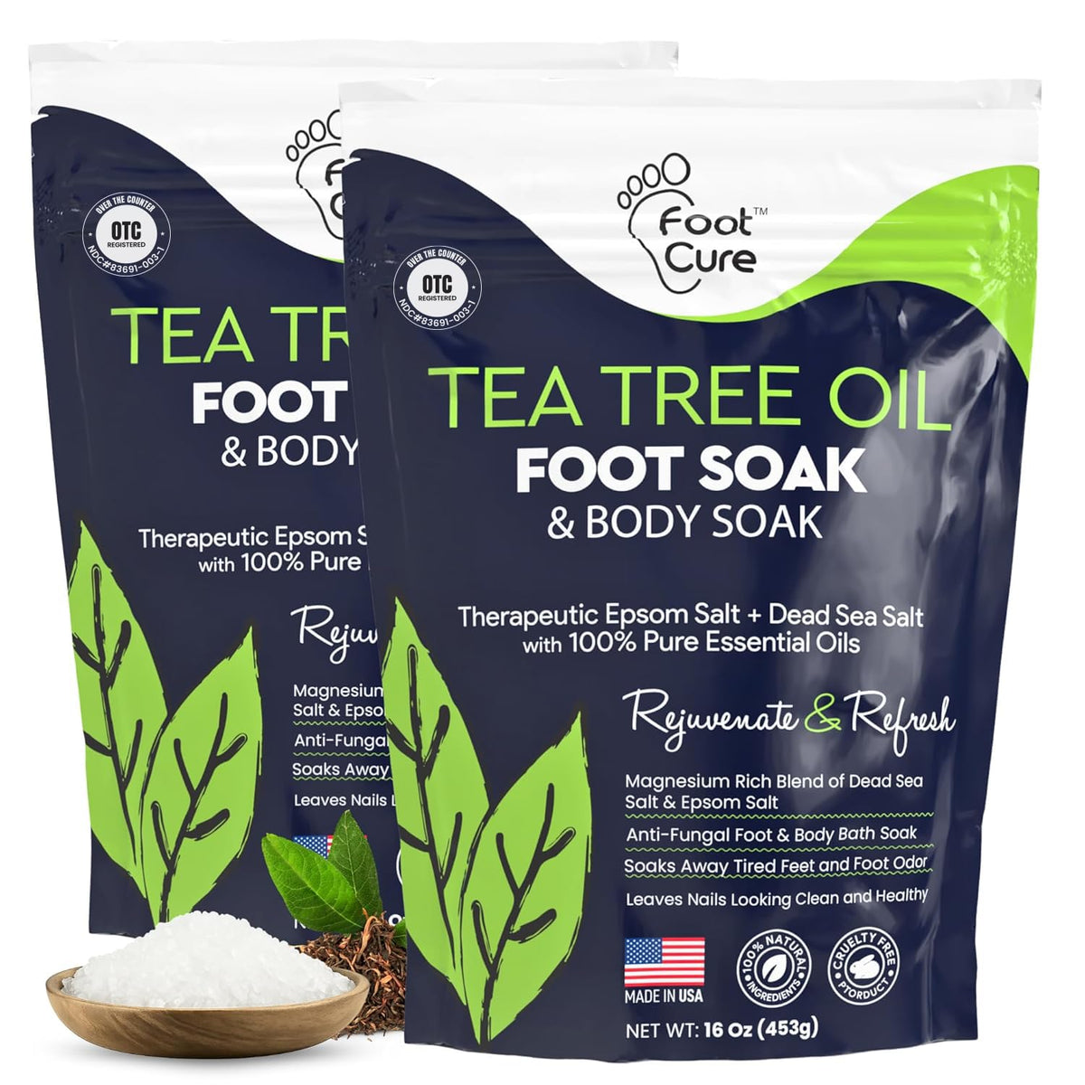 FOOT CURE front packaging showing calming foot soak benefits
