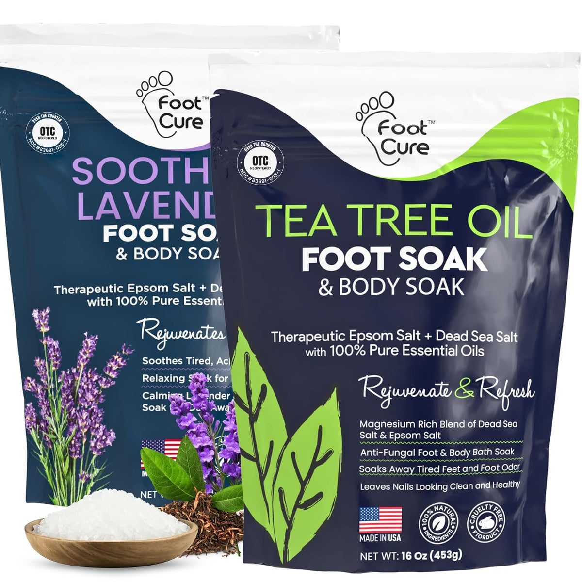 FOOT CURE front packaging showing dual 16 oz jars and benefits